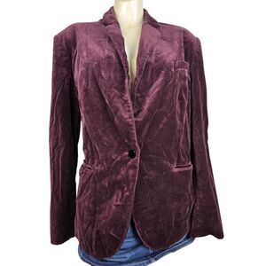 Lauren Ralph Lauren LRL Burgundy Plum Velvet Blazer Jacket Women’s Size 16